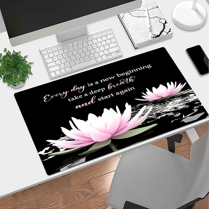 LB Pink Water Lily Flower Inspirational Large Mouse Pad - Image 2