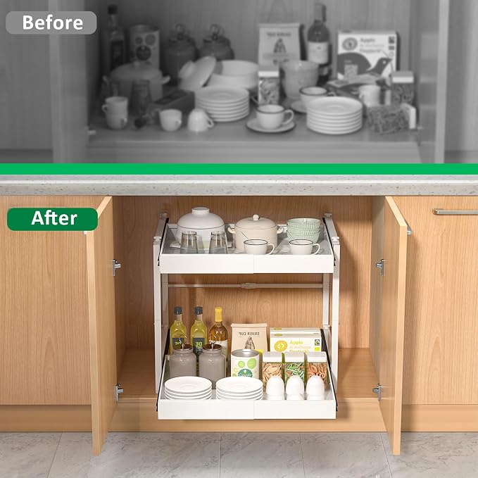 REALINN 2 Tier Pull Out Cabinet Organizer, 21 inch Depth Slide Out Shelves - Image 4