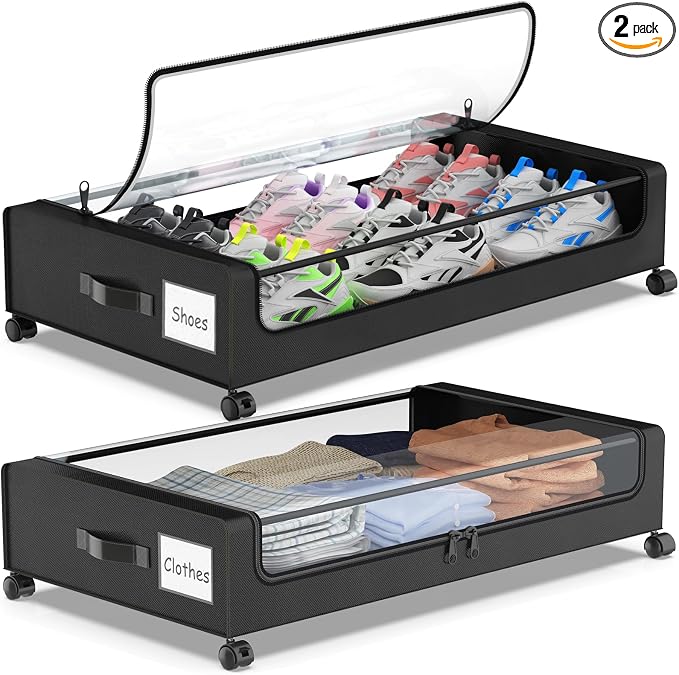 Under Bed Storage with Wheels, Under Bed Shoe Storage Organizer, Rolling Under by Molutsody