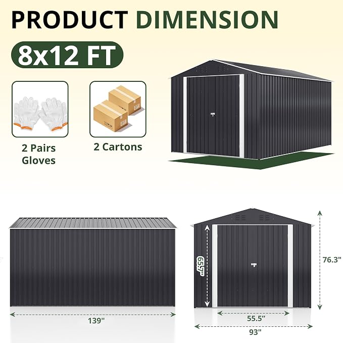 8x12 FT Outdoor Storage Shed, Garden Shed - Image 6