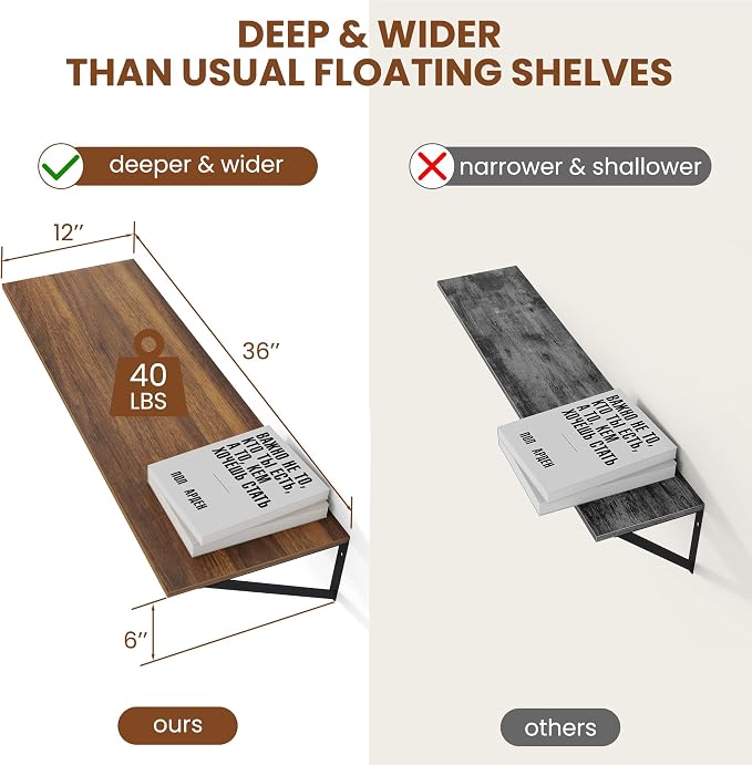 Heimlove 12 Inch Deep Floating Shelves - Image 3