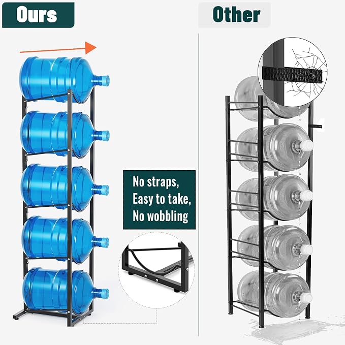 MYLOLF 5 Gallon Water Jug Rack: 5 Tier 5 Gal Bottle Holder Stand - Image 4