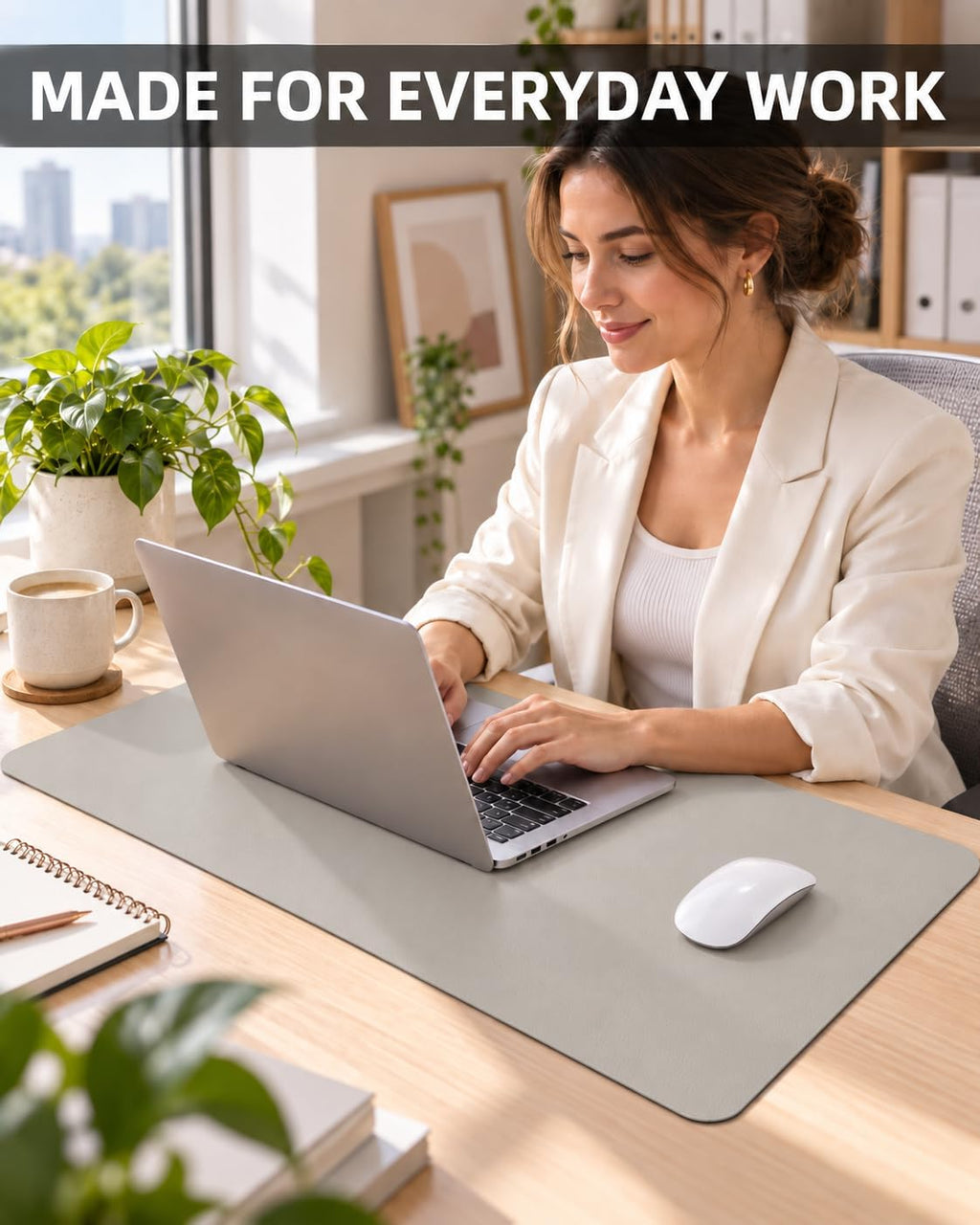 Leather Desk Pad & Mouse Pad, 23.6"x13.7", Light Grey Desk mat