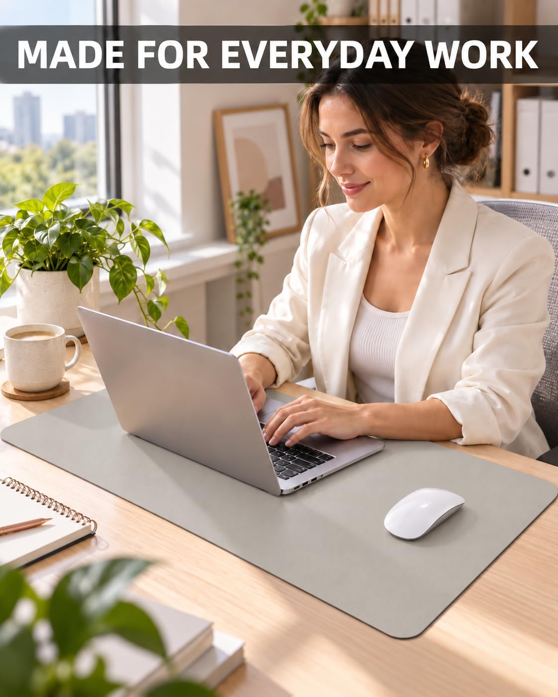 Leather Desk Pad & Mouse Pad, 23.6"x13.7", Light Grey Desk mat