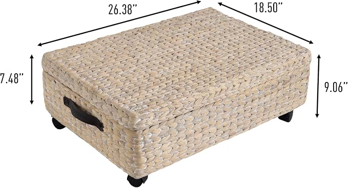 happimess BSK1006D Chett 26.38" Minimalist Hand-Woven Hyacinth/Wood Underbed - Image 3