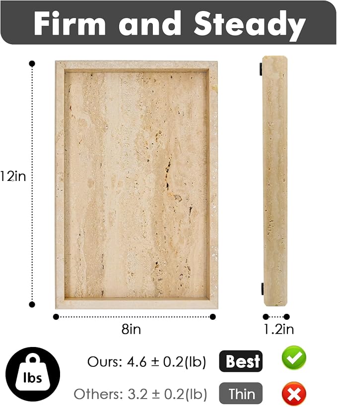 Real Natural Travertine Tray for Bathroom, Kitchen and Desktop, Rectangle - Image 2
