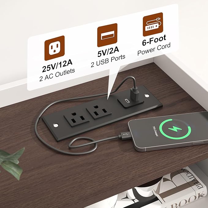 Nightstand with Charging Station, Wood Night Stand with Hidden Handle - Image 3