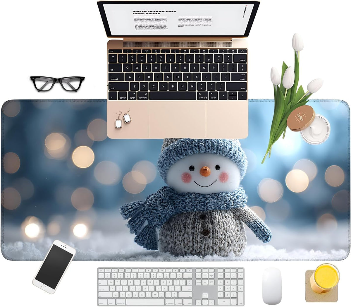 Christmas Snowman Extended Gaming Mouse Pad 35.4x15.7Inch Large Desk