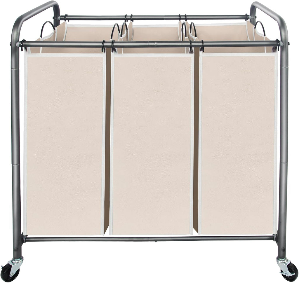 Laundry Sorter 3 Section, 3 Bag Clothes Hamper, Rolling Laundry Cart