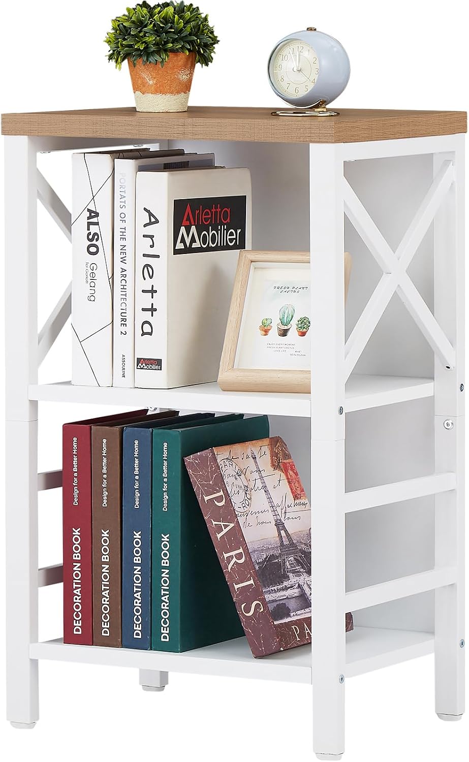 Small Bookshelf,3 Tier Industrial Bookcase with Metal Frame and