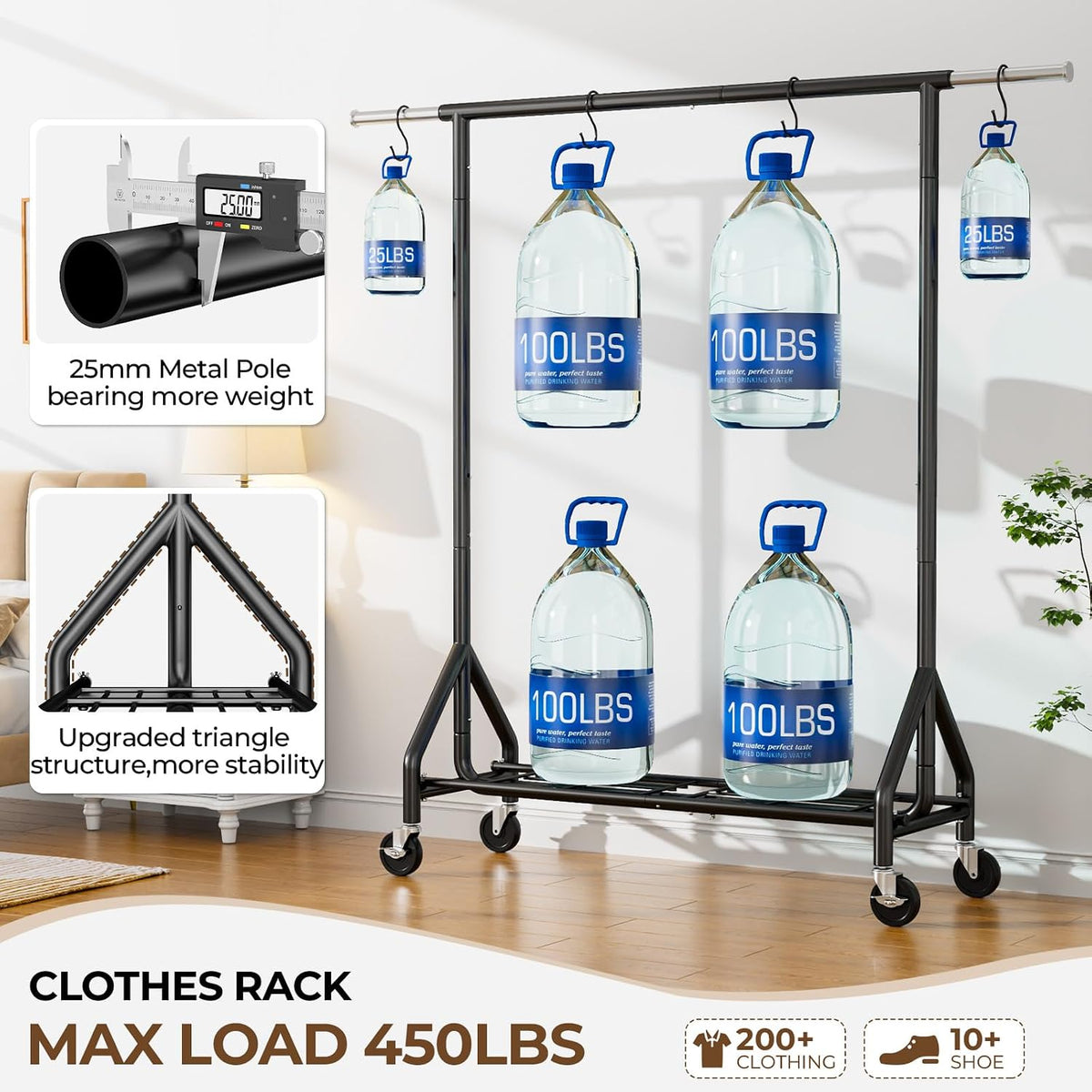 HYSEYY Heavy Duty Clothes Rack Load 450 LBS, Metal Garment Rack