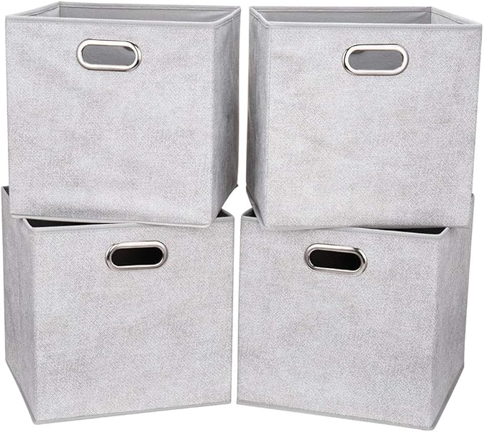 i BKGOO Cloth Storage Bins Set of 4 Thick Fabric Drawers Foldable Cubes Basket by iBKGOO