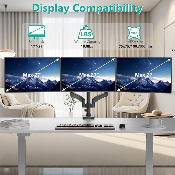 WALI Triple Monitor Mount, 3 Monitor Desk Mount - Image 2