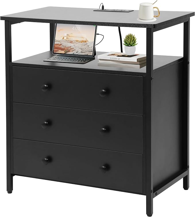 3 Wooden Drawers Night Stand, 27 Inch Wide Nightstand by Edbuosy