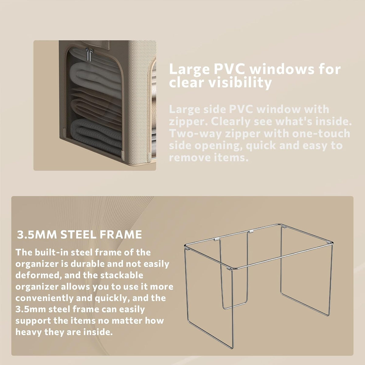 3Pack Clothes Storage Bins - Oxford Frame Storage Box Foldable