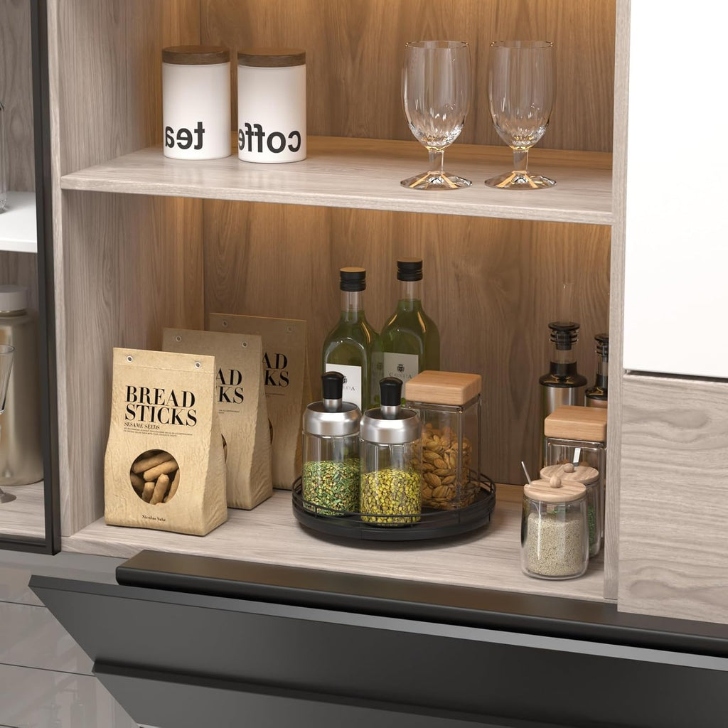 Oroyutor 9-Inch Oak Lazy Susan Spice Organizer, Black Finish