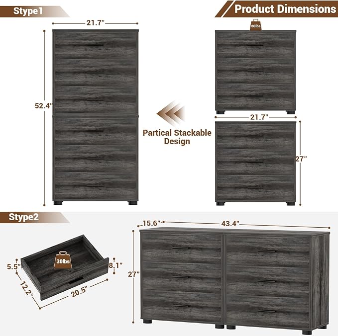 Aheaplus Closet Drawers Set of 2, Wood Closet Organizers and Storage - Image 3