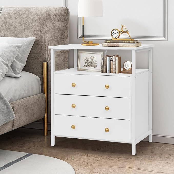3 Wooden Drawers Nightstand, 27 Inch Wide Night Stand Set 2 - Image 6