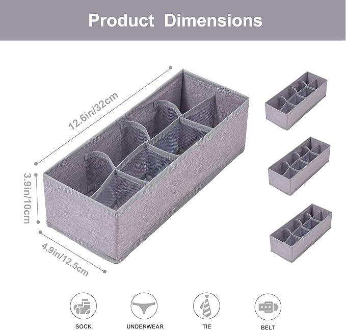 Qozary 3 Pack Sock Underwear Drawer Organizer Dividers, Collapsible Cabinet - Image 2
