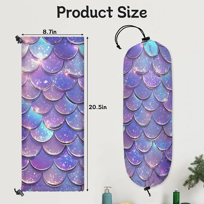 Purple Mermaid Scales Plastic Bag Holder 2 Pcs Grocery Bag Organizer Reusable - Image 2