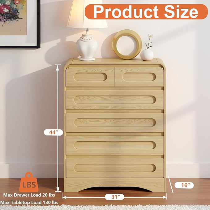 Tall Dressers for Bedroom, 6 Drawers Dresser & Chest of Drawers - Image 2