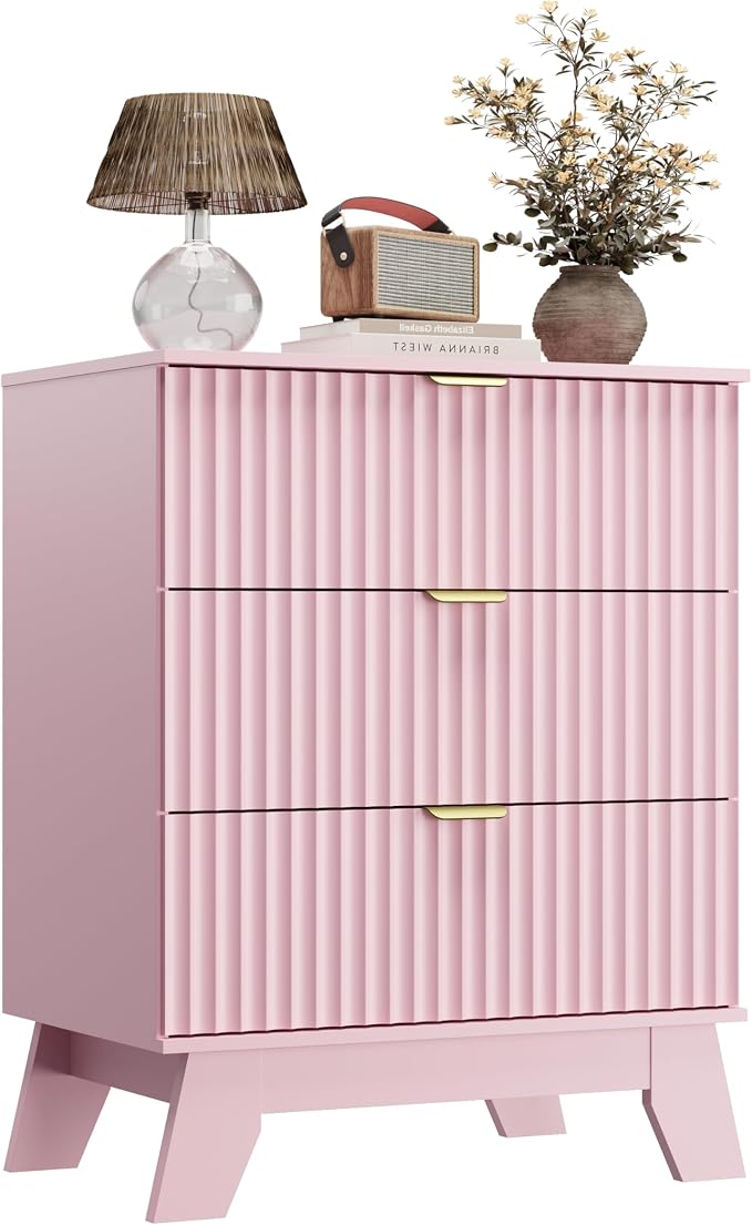 Pink Night Stand with 3 Drawers, Bedside Table & End Table, Farmhouse Night - Image 9