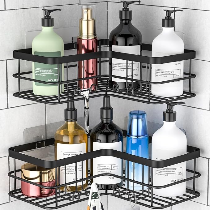 Yazoni Corner Shower Caddy, Adhesive Shower Shelves No Drilling, Rustproof by Yazoni