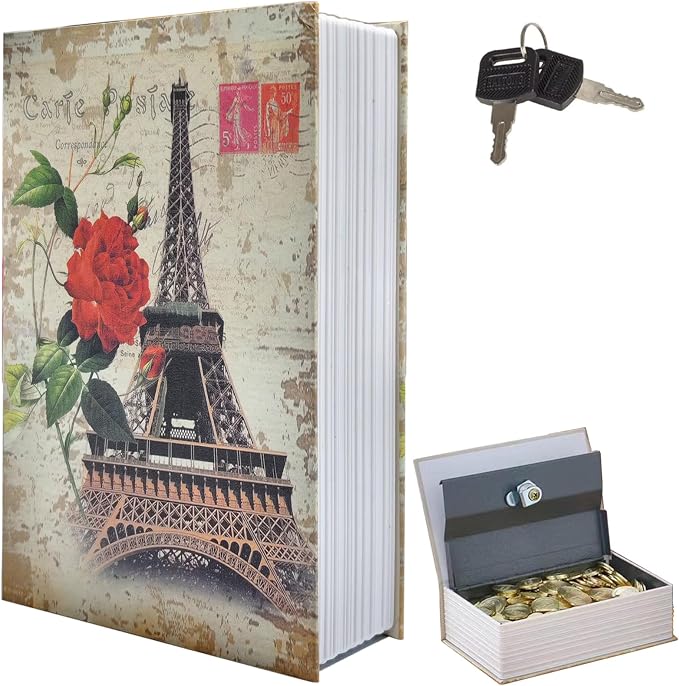 Paris Book Safe Box with Combination Lock, Diversion Safe Vintage Faux Book by FOWSEEK