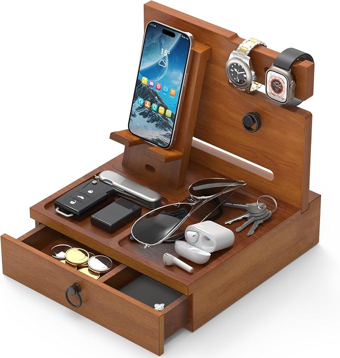 Wood Phone Docking Station, Nightstand Organizer by Zaldia