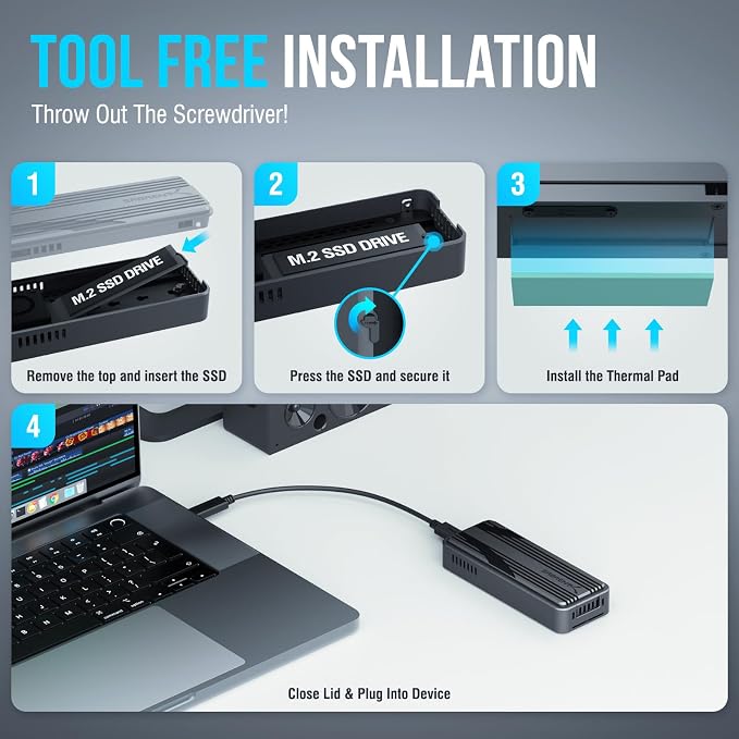 SABRENT USB4 NVMe SSD Enclosure – Tool-Free USB 4.0 M.2 PCIe 4.0 x4 External - Image 6