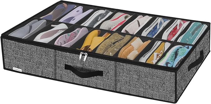 Onlyeasy Sturdy Under Bed Shoe Storage Organizer Fit 8 to 16 Pairs, Collapsible by Onlyeasy