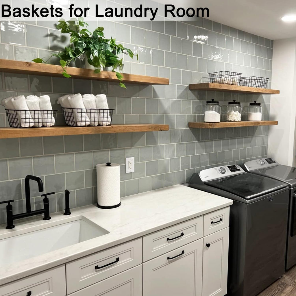 Wire Baskets for Organizing, 4 Pack Household Pantry Basket Black