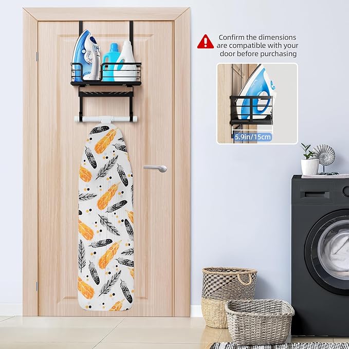 TJ.MOREE Over The Door/Wall Mount Ironing Board Hanger, Laundry Room Iron and - Image 3