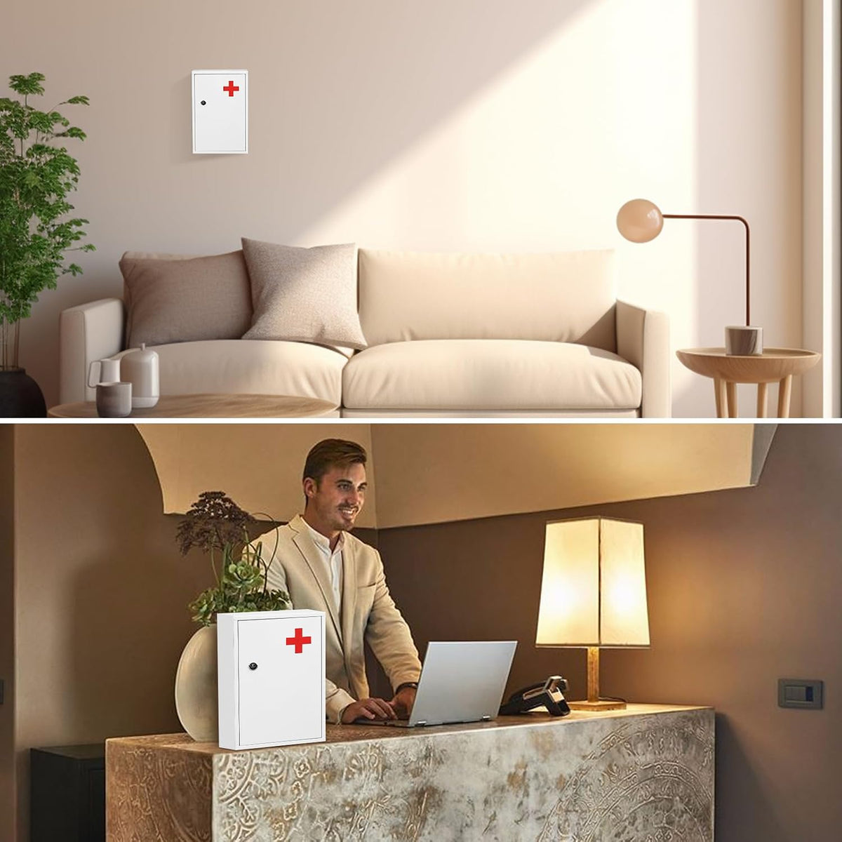Wall Mount Locking Medicine Cabinet, Compact Steel First Aid Organizer