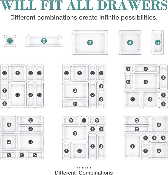 25 PCS Drawer Organizer Set, 4 Varied Size Bathroom and kitchen Drawer cabinet - Image 4