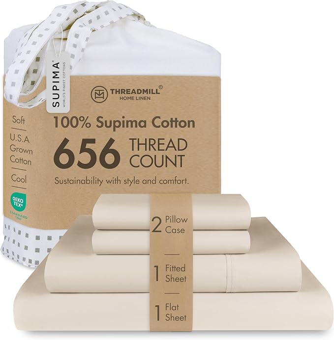 Threadmill American Supima King Size Sheets Set | 656 Thread Count 4 Piece by ThreadmillHomeLinen
