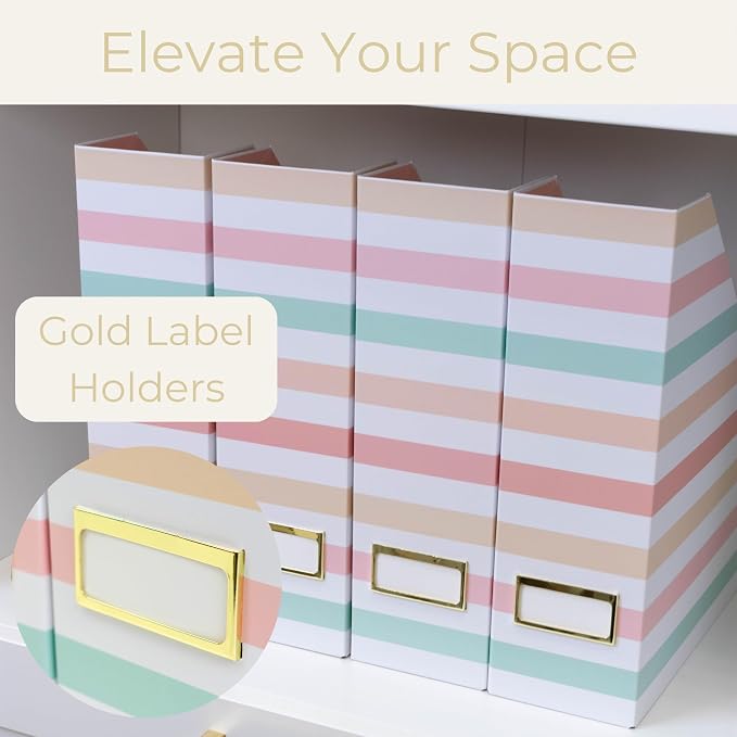BLU MONACO Set of 4 Foldable Magazine Holders in Pastel Stripes | Cardboard - Image 4
