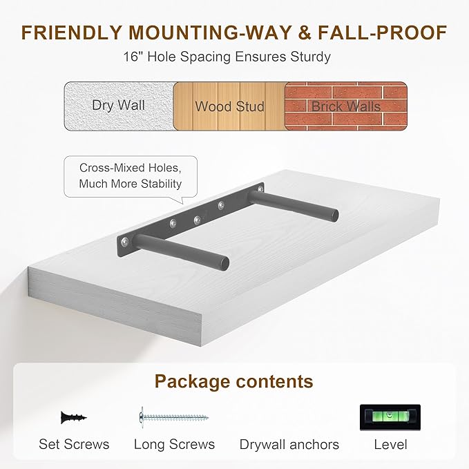 8 Inch Deep Floating Shelves White, Rustic Wood Floating Shelf - Image 7