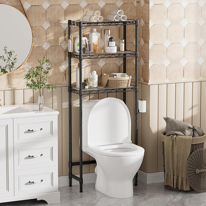 3-Tier Over The Toilet Storage Shelf, Heavy Duty Adjustable Metal Bathroom Rack - Image 2