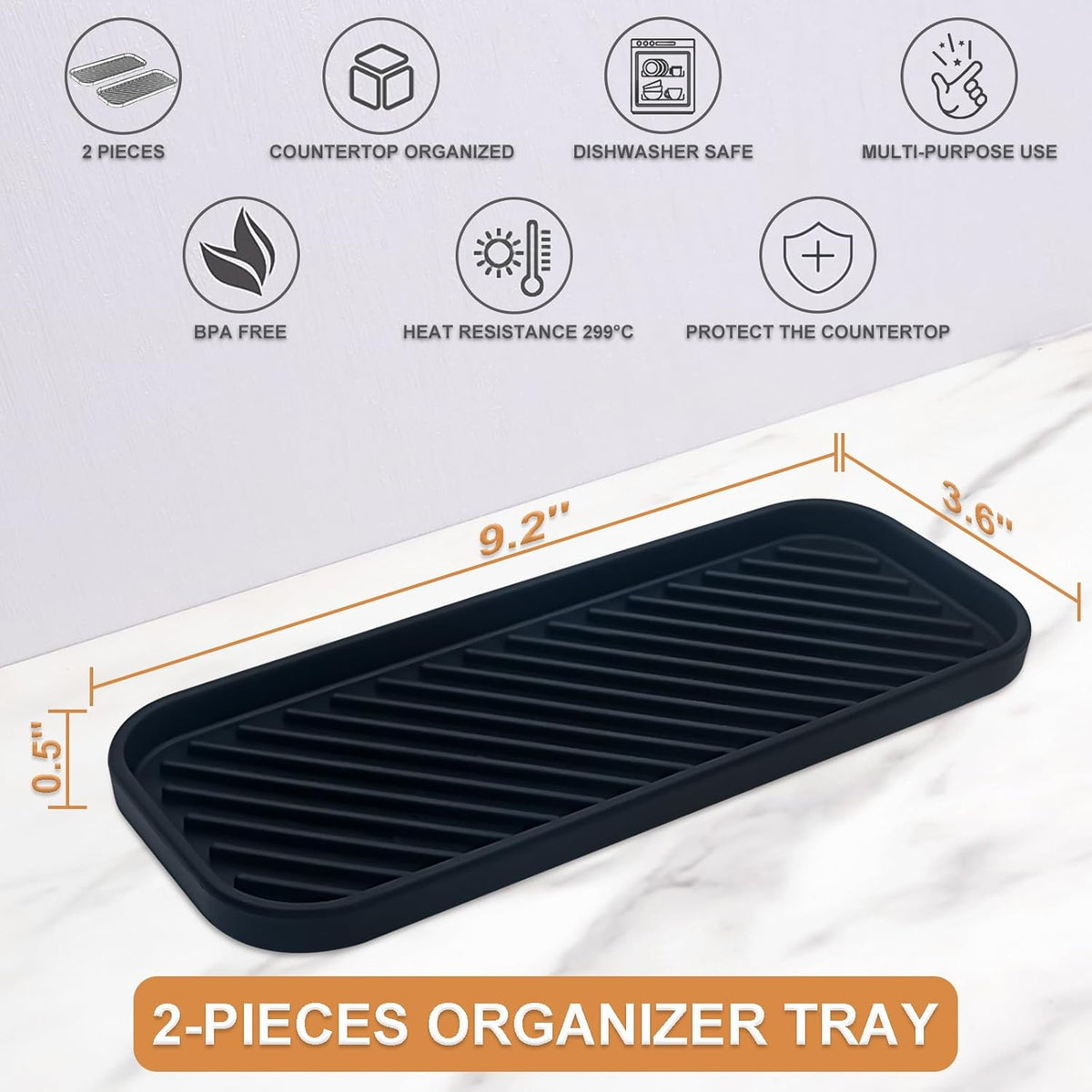 Silicone Organizer Tray, Soap and Sponge Holder for Kitchen Sink