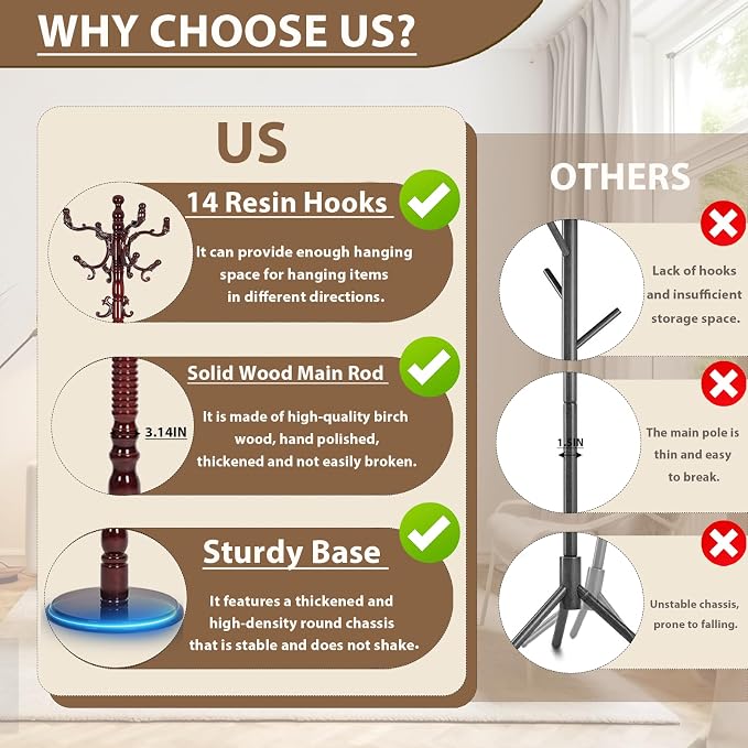 Solid Wooden Coat Rack Stand, Coat Racks Freestanding - Image 4