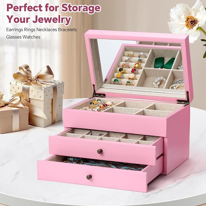 Meangood Jewelry Box Organizer for Women, 3 Layer Large Jewelry Storage Case - Image 2