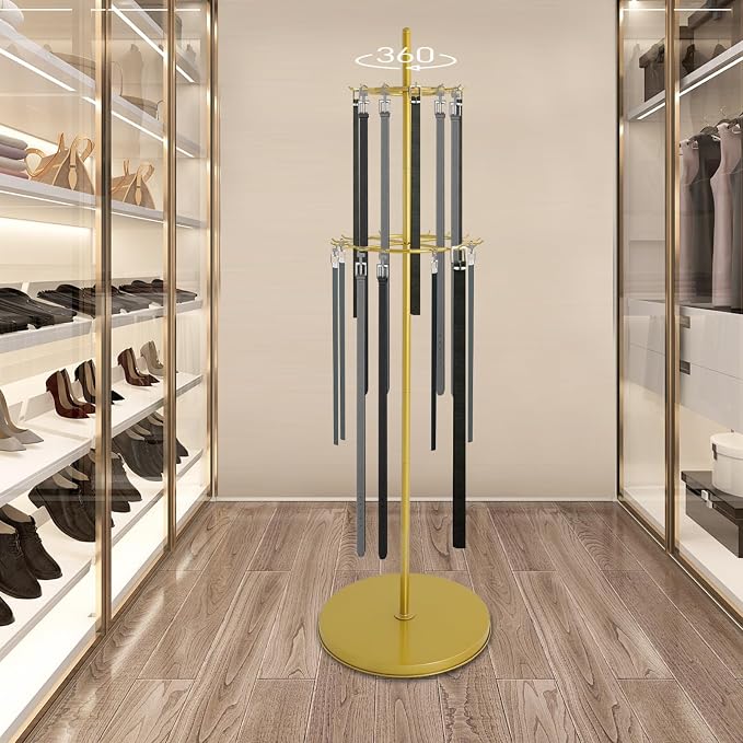 Gold Belt Display Scarf &Ties Rack Stand, 360° Rotation Floor Mounted Belt - Image 5
