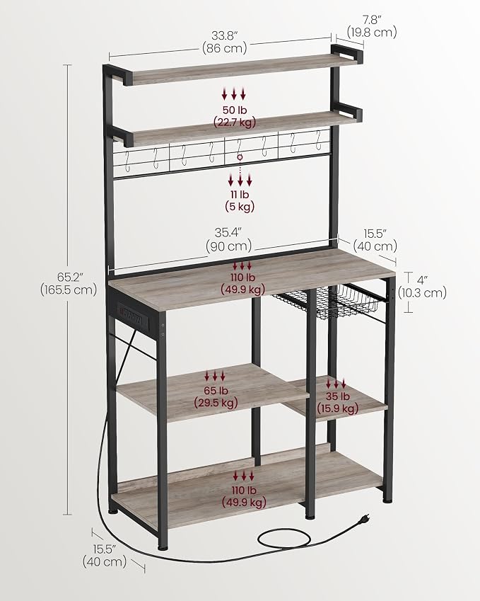 VASAGLE Bakers Rack with Power Outlet, 35.4 Inches Microwave Stand, Coffee Bar - Image 3