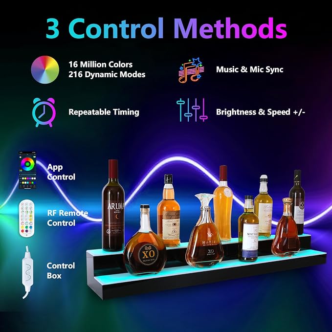 Led Lighted Liquor Bottle Display Shelf, 30 Inch 2 Tier Whiskey Rack, Support - Image 2