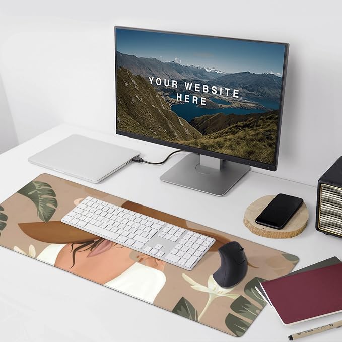 Elegant Lady Tropical Large Mouse Pad, Vintage Aesthetic Gaming Desk Mat - Image 9