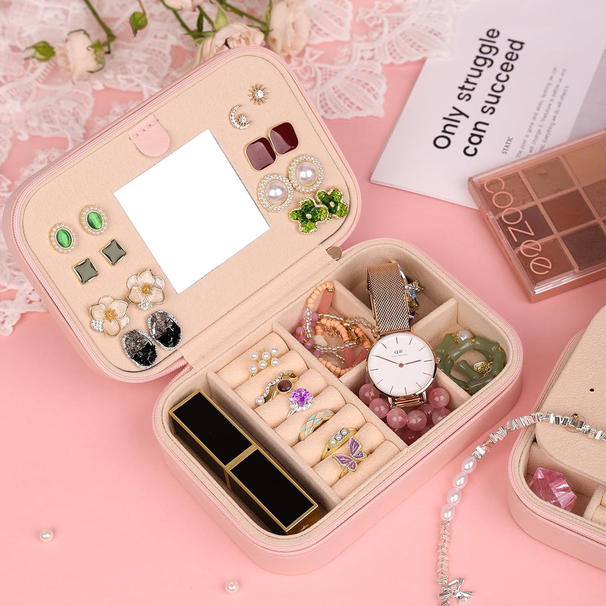 Travel Jewelry Case, Jewelry Box with Mirror, Jewelry Organizer Bridal