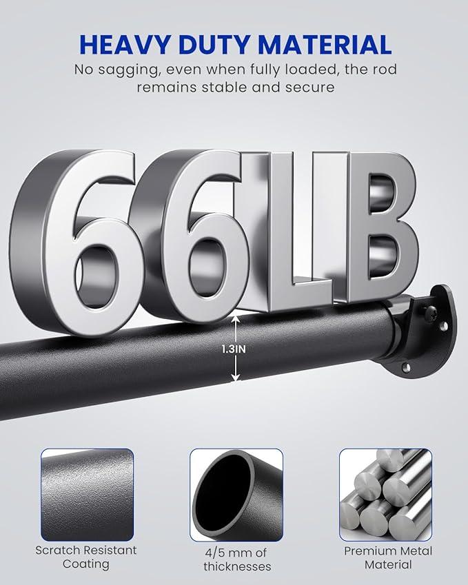 Closet Rods for Hanging Clothes, 17 to 39 Inches Stepless Adjustable Metal - Image 3