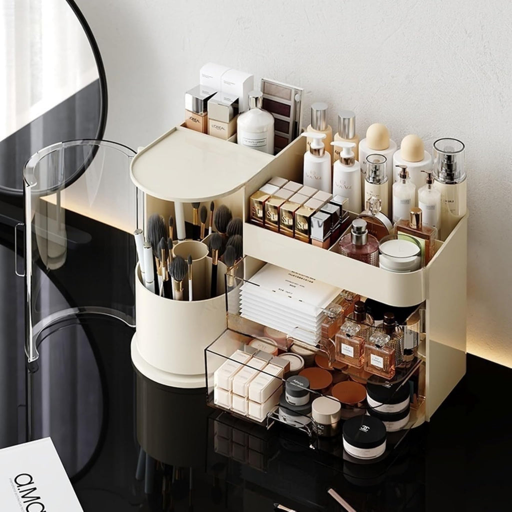 Makeup Organizer with Rotating Brush Holder Cosmetic Organizer with