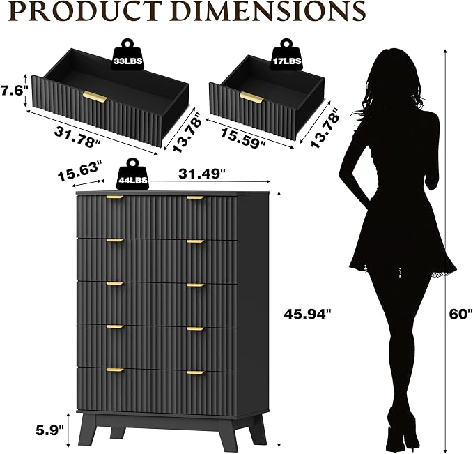 46" Tall Dresser for Bedroom, 6-Drawer Fluted Chest of Drawers, Modern Wood - Image 2